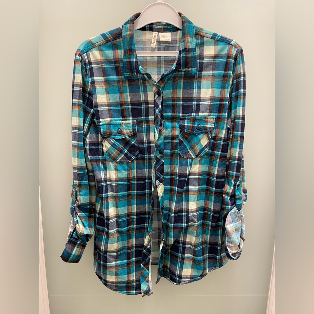Passport Teal and Navy Medium Plaid Shirt by Silver Icing